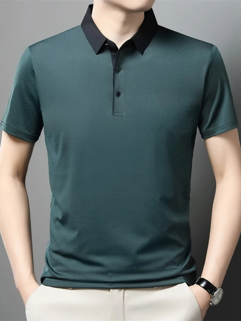 Men's Plus Size Contrast Collar Breathable Polo, image 2
