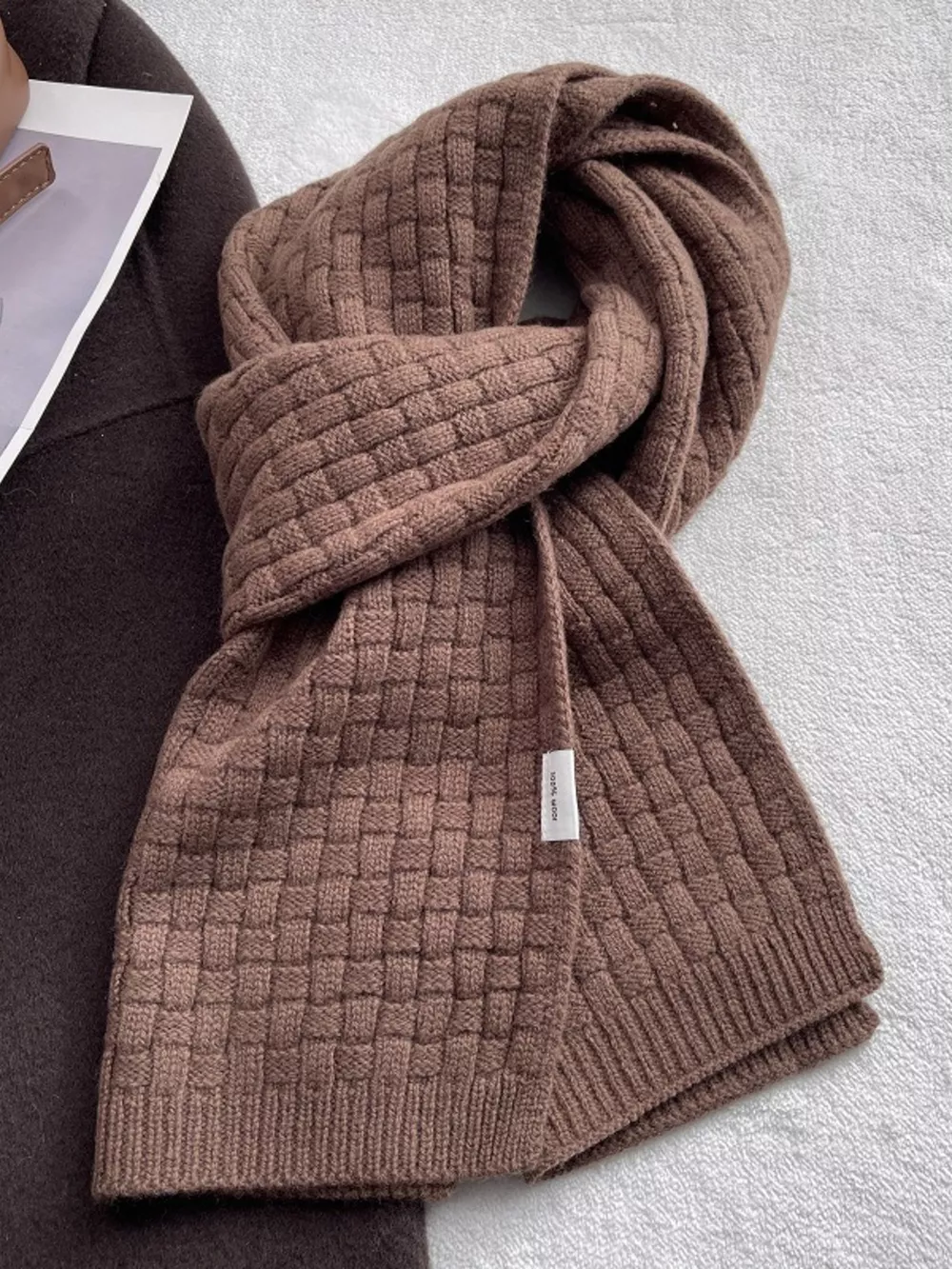 Wool Woven Pattern Knitted Scarf, image 5