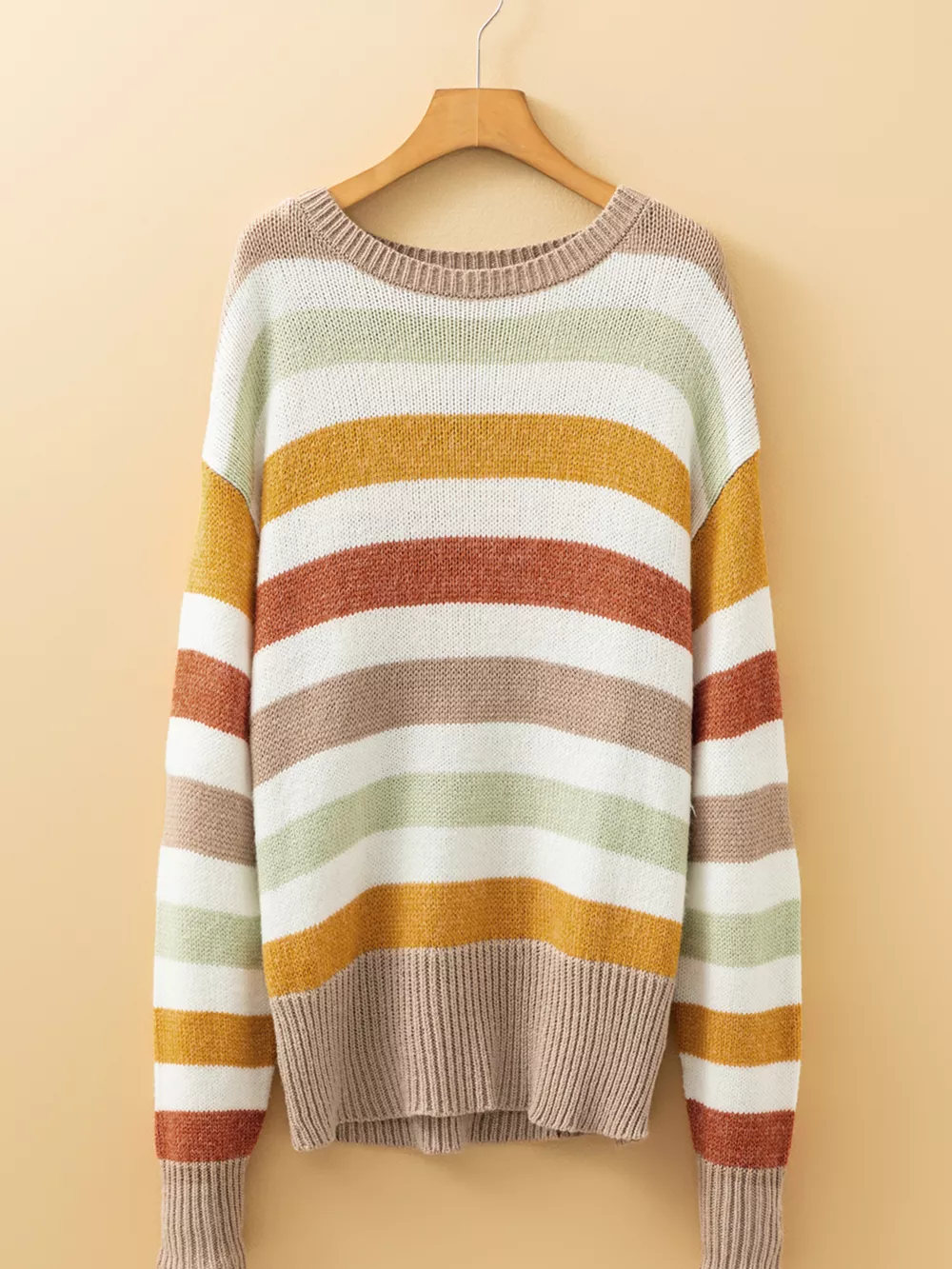 Multicolour Stripe Drop Shoulder Crew Neck Sweater, image 8