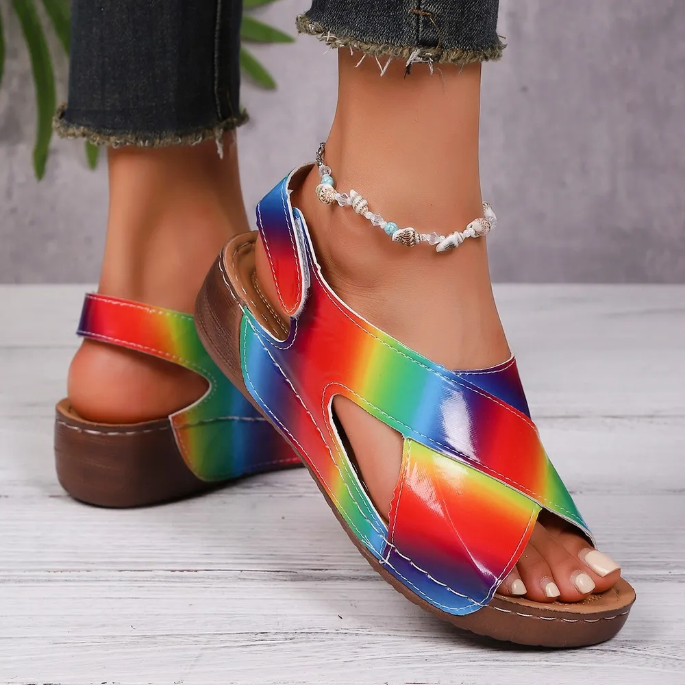 Colorful Cutout Wedge Sandals, image 4