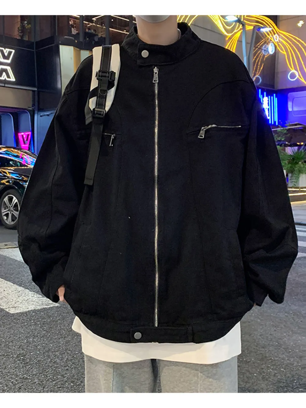 Men's Plus Size Zip Up Oversized Denim Jacket, image 3