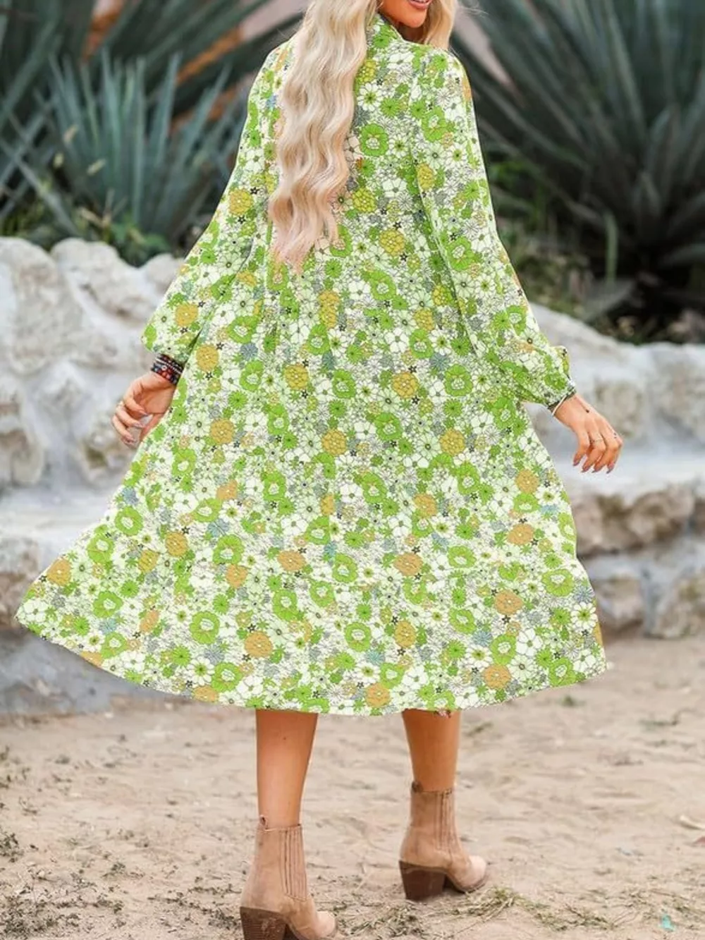 Floral Print Balloon Sleeve Midi Dress, image 11