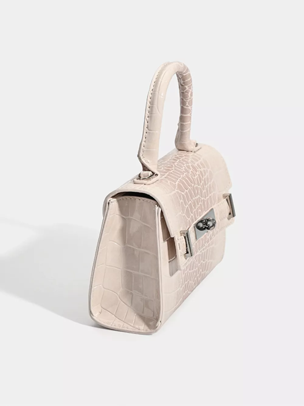 Croc-Embossed Top Handle Handbag, image 7