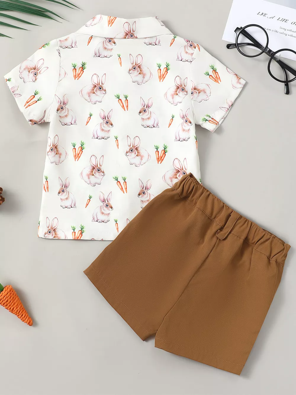 Children's Bunny & Carrot Print Short Sleeve Shirt & Shorts Set, image 5