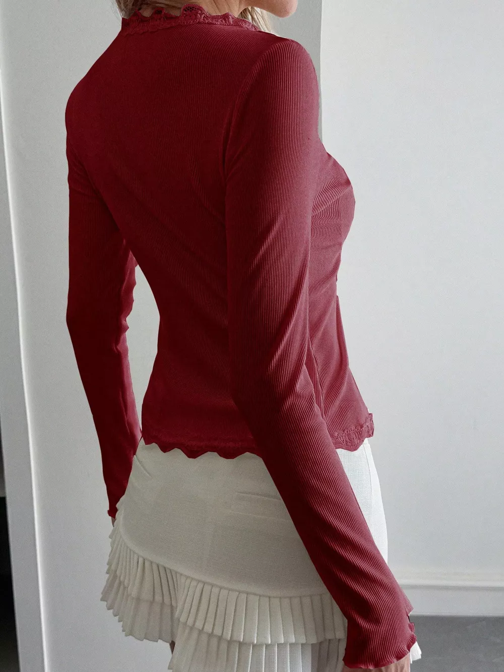Lace Trim Long Sleeve Top, image 15