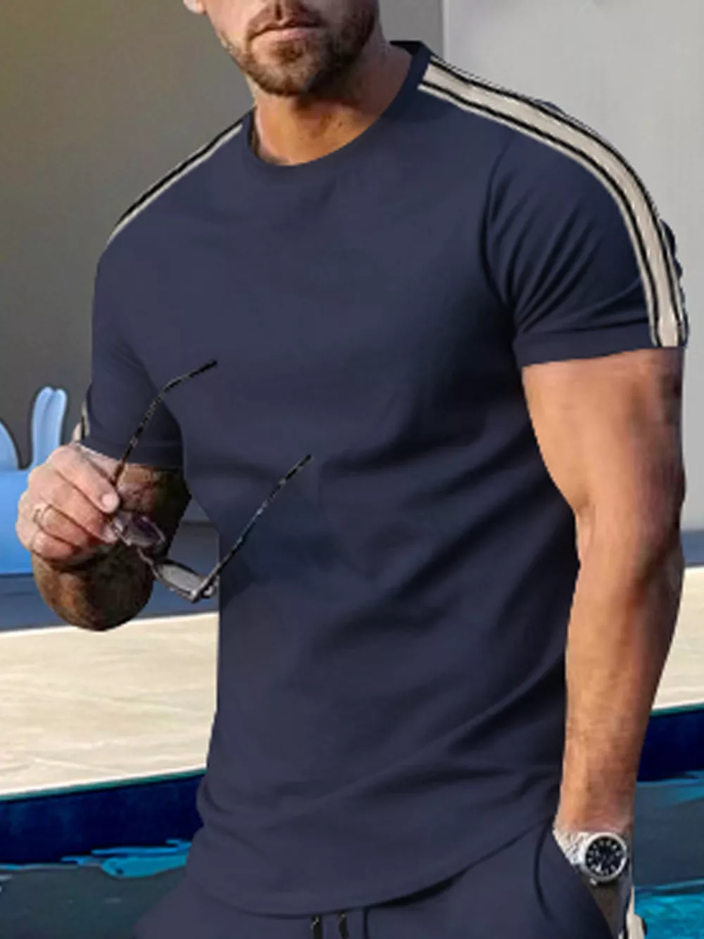 Men's Full Size Striped Shoulder Casual T-Shirt Plus Size, image 8