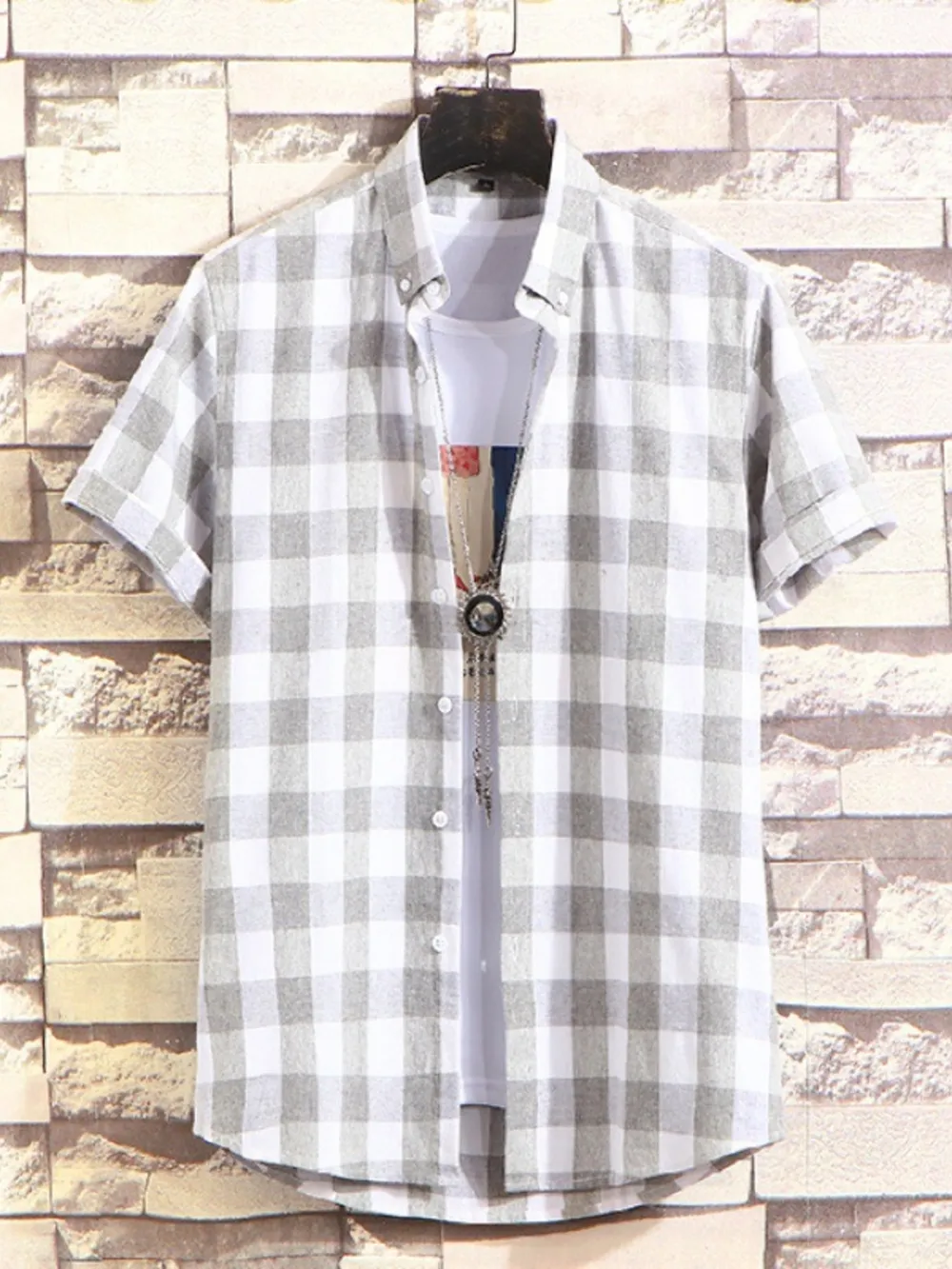 Men's Plus Size Casual Plaid Short Sleeve Shirt, image 3