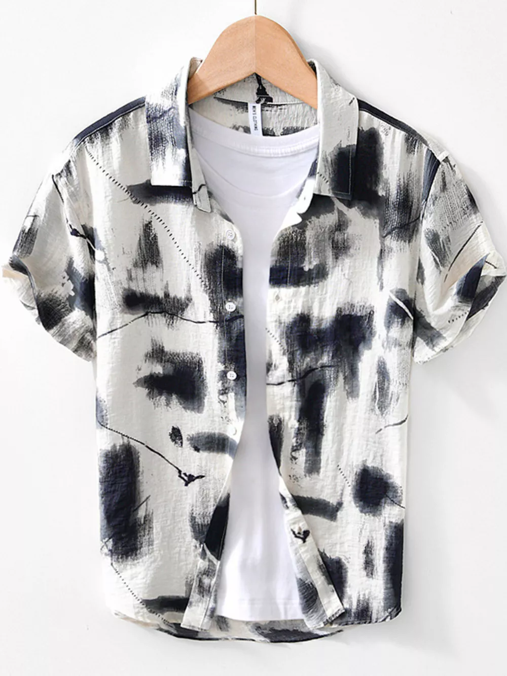 Men's Plus Size Abstract Print Short Sleeve Shirt, image 3