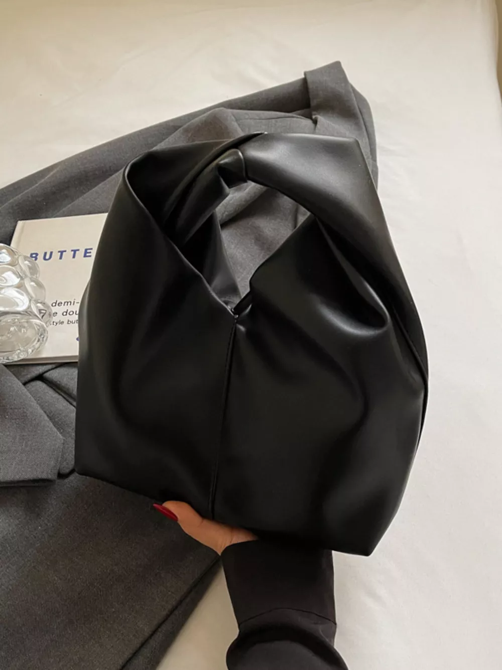 Knot Handle Leather Handbag