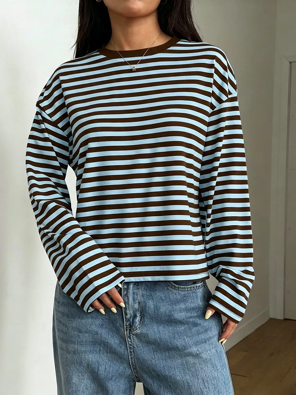 Full Size Casual Long-Sleeve Striped Crew Neck T-Shirt Plus Size, image 17