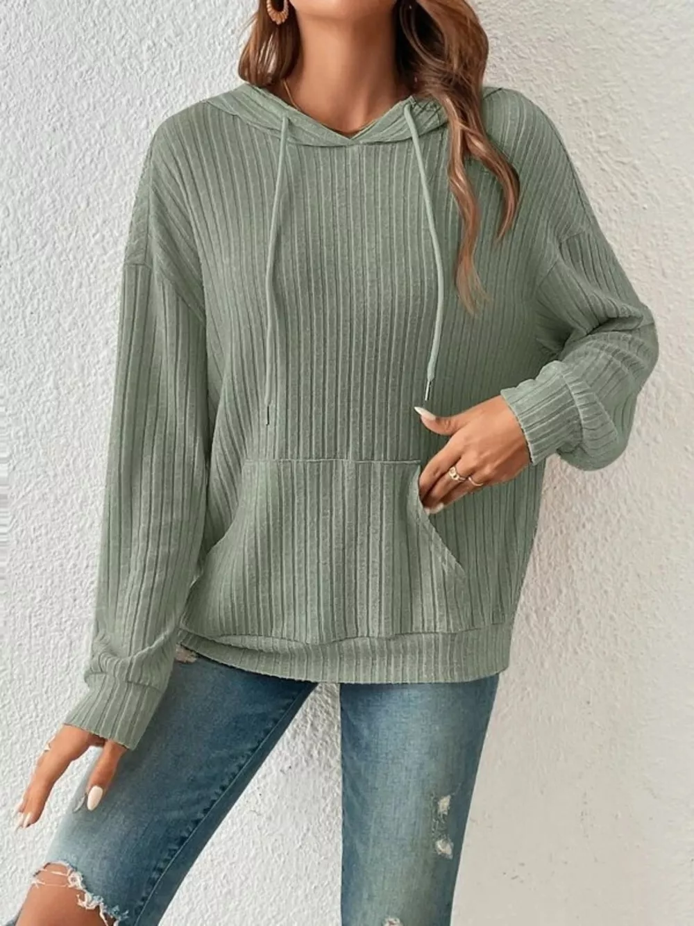 Ribbed Knit Long Sleeve Hoodie, image 11