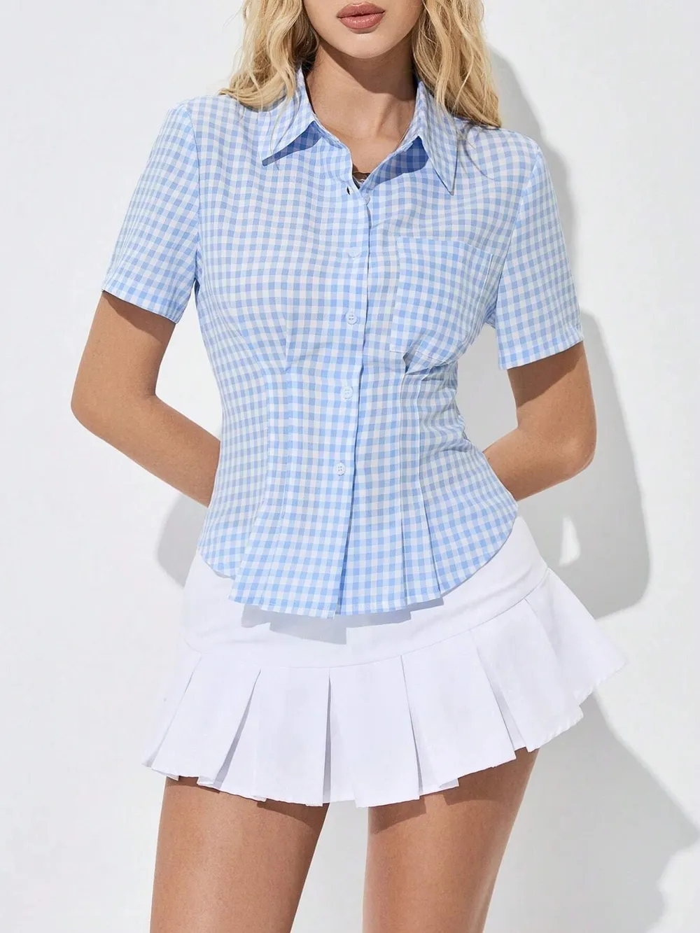 Gingham Short Sleeve Button-Up Shirt, image 6