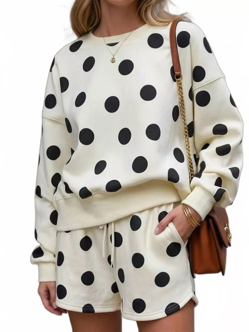 Polka Dot Crewneck Sweatshirt and Shorts Set, image 5