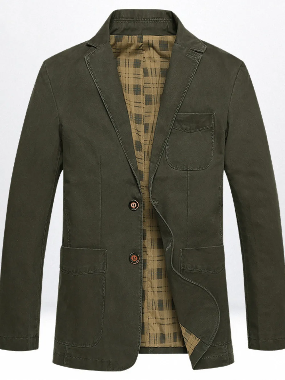 Men's Plus Size Casual Button Up Blazer with Plaid Lining
