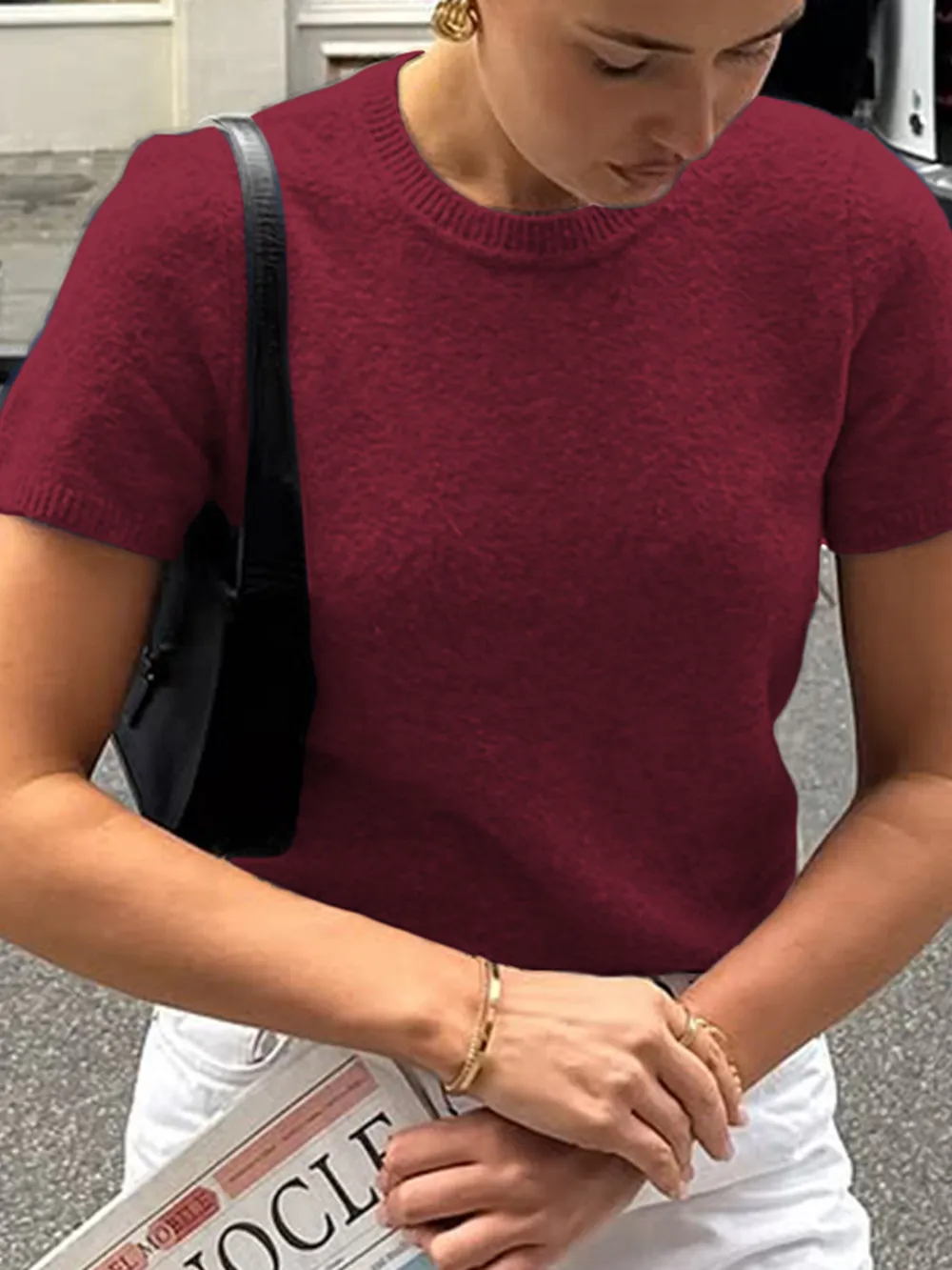 Round Neck Short Sleeve Sweater, image 8