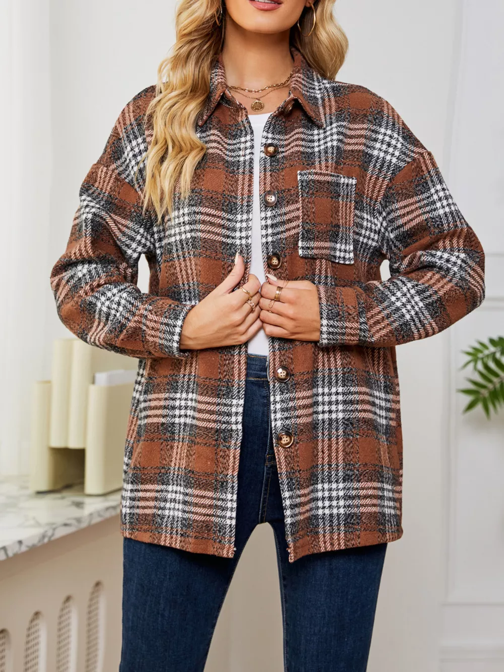 Plaid Button Up Long Sleeve Shacket, image 20