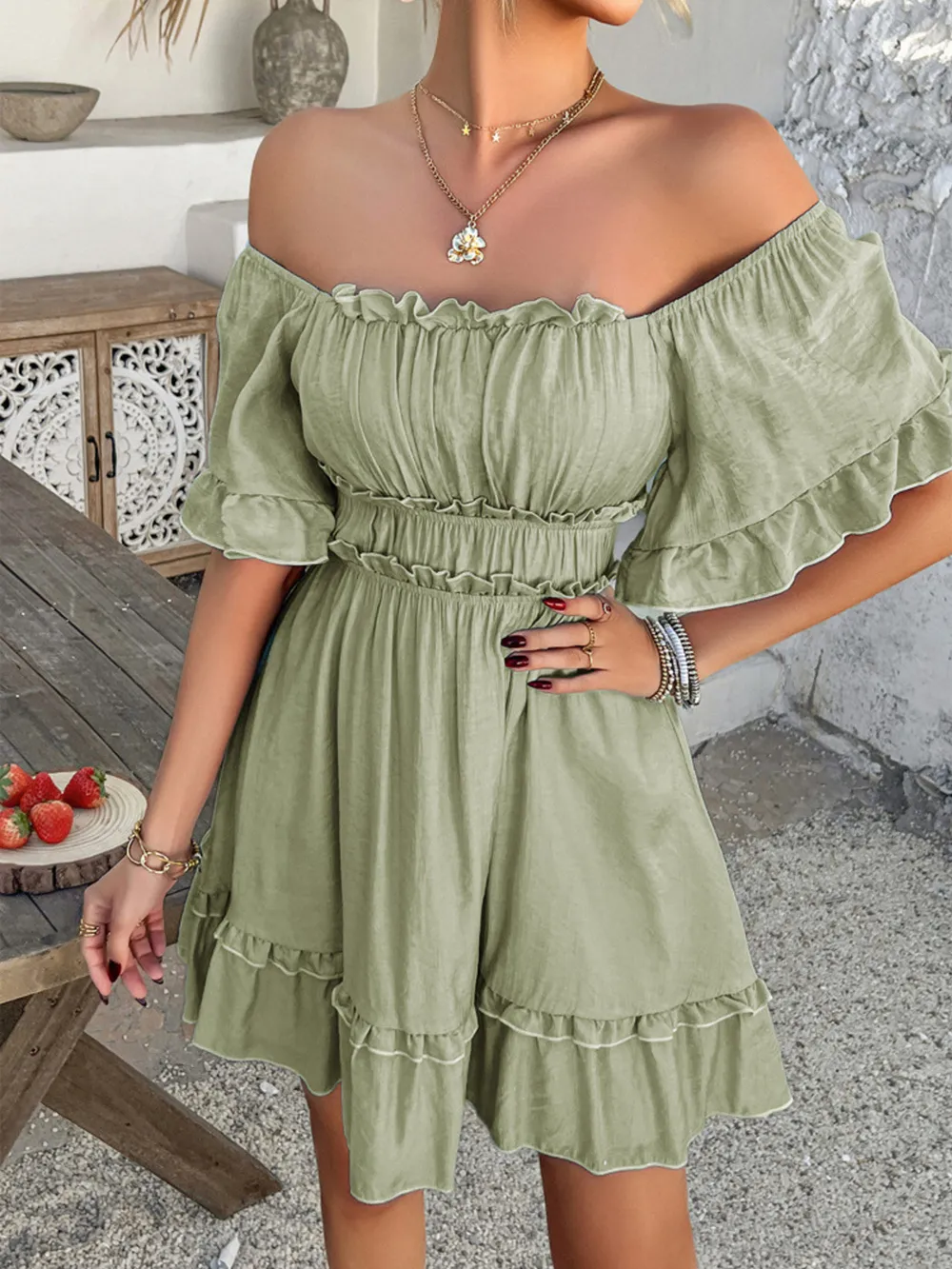Square Neck Ruffle Trim Mini Dress, image 13