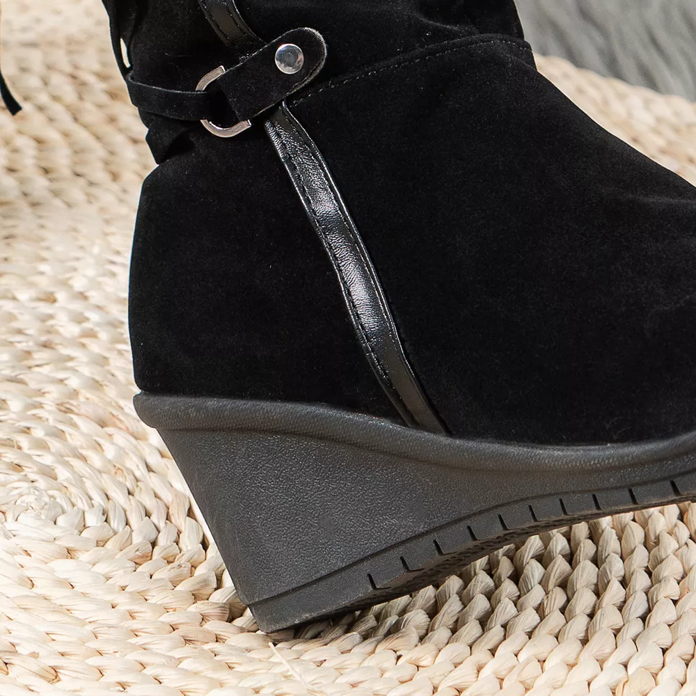 Faux Fur Lined Suede Wedge Boots with Lace-Up Detail, image 8