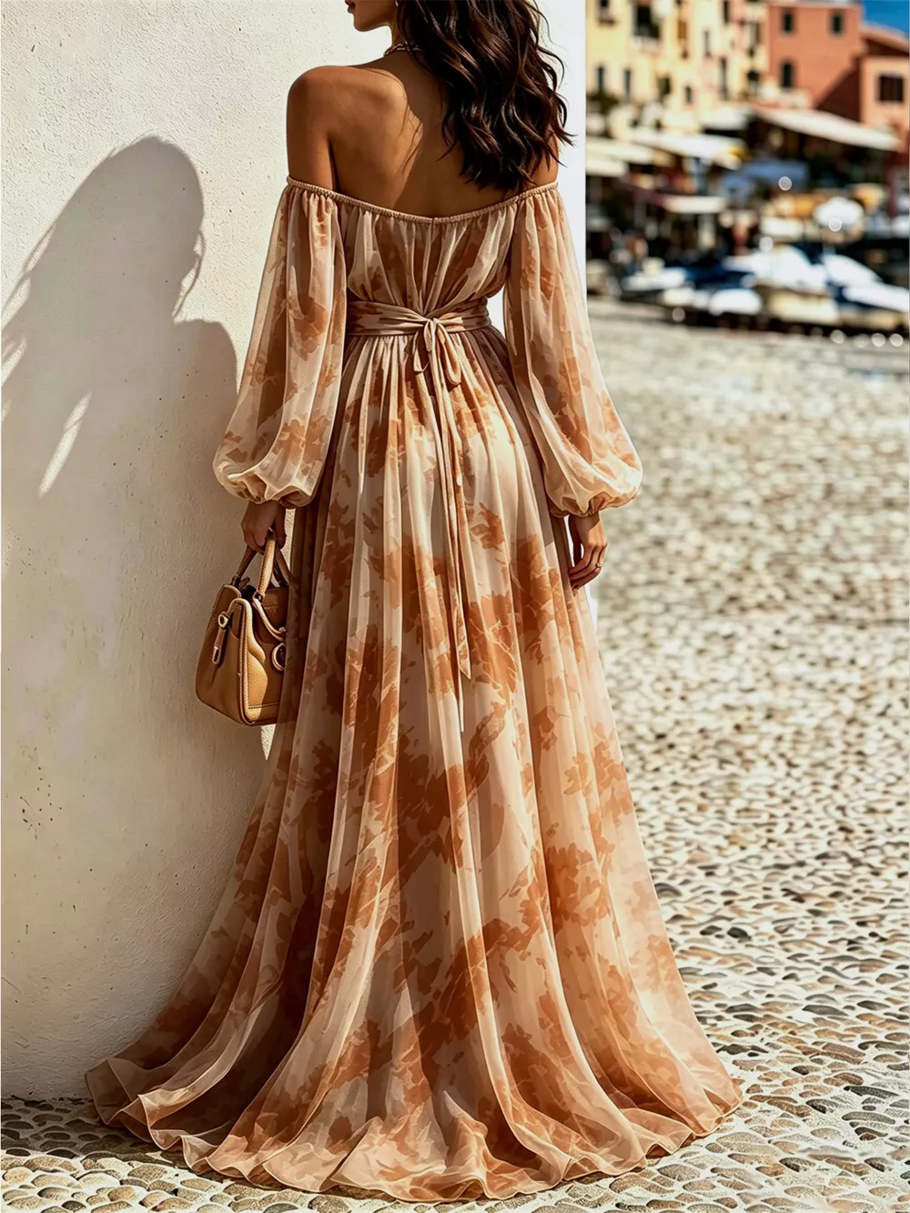 Off-Shoulder Balloon Sleeves Maxi Dress, image 16
