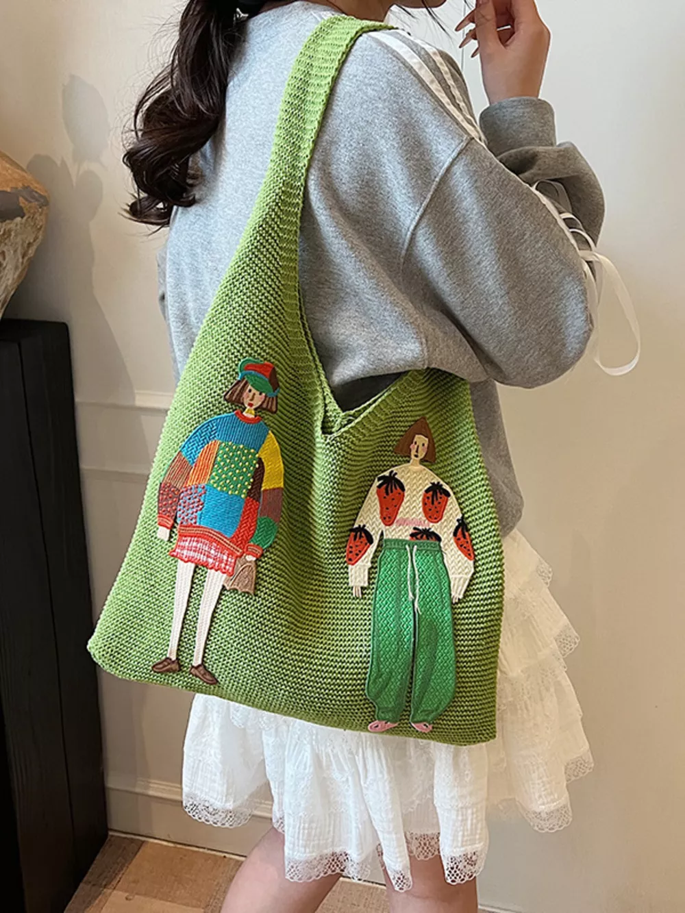 Knitted Embroidered Shoulder Bag, image 7