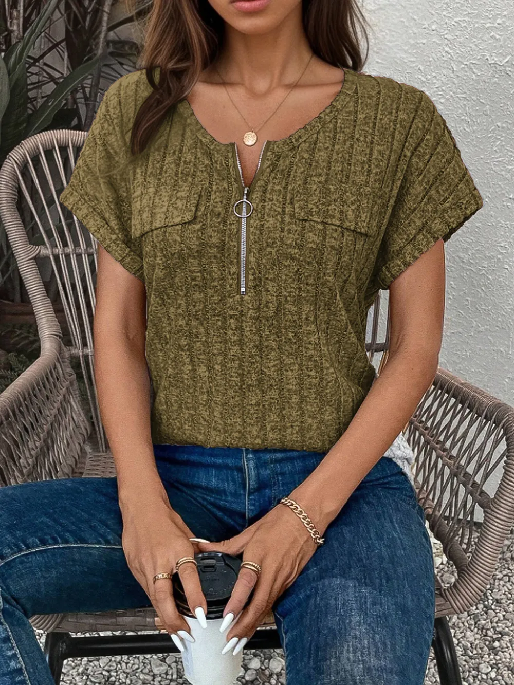 Zip-Front Short Sleeve T-Shirt, image 15