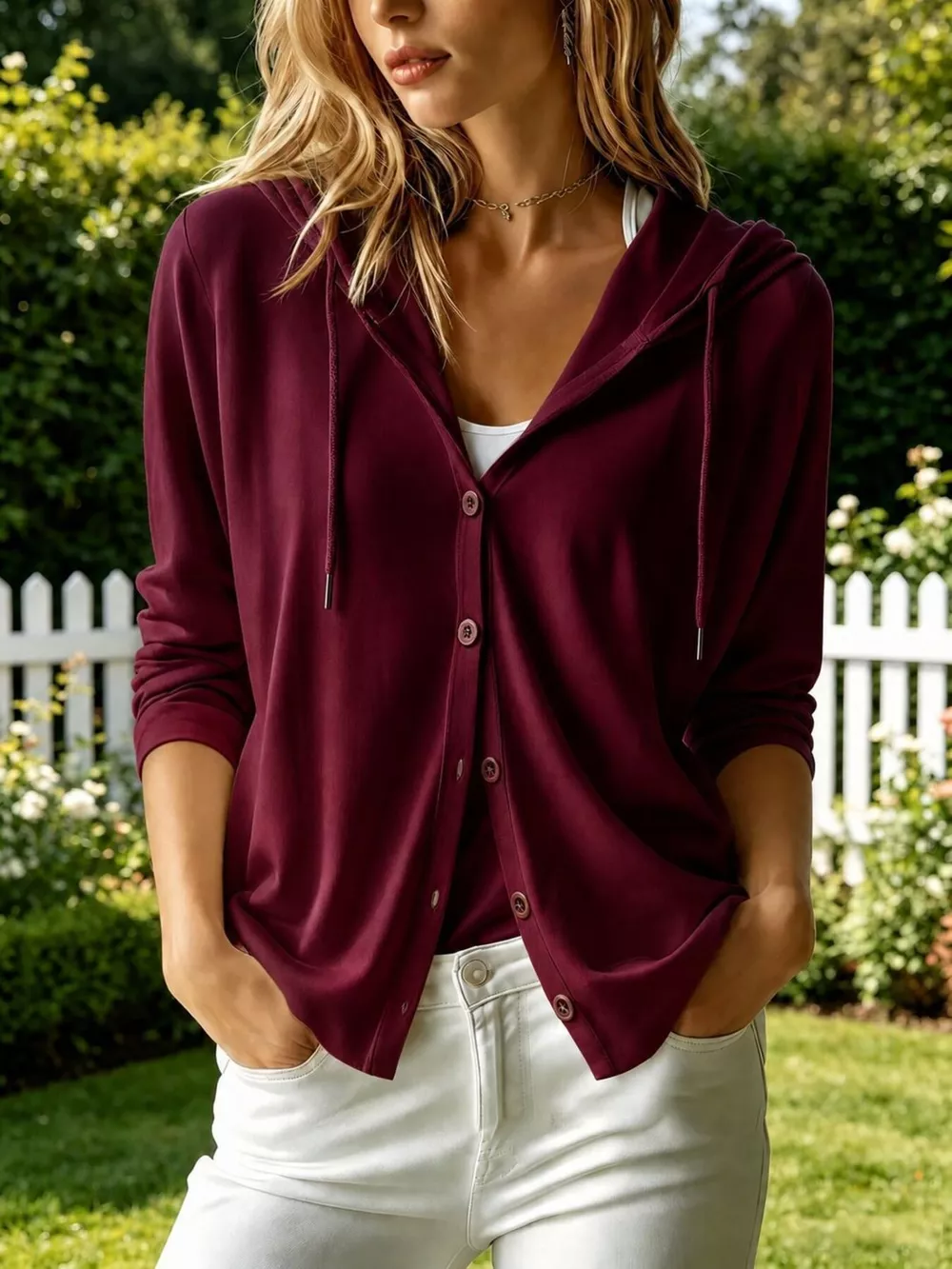 Casual Button-Down Hooded Cardigan, image 3