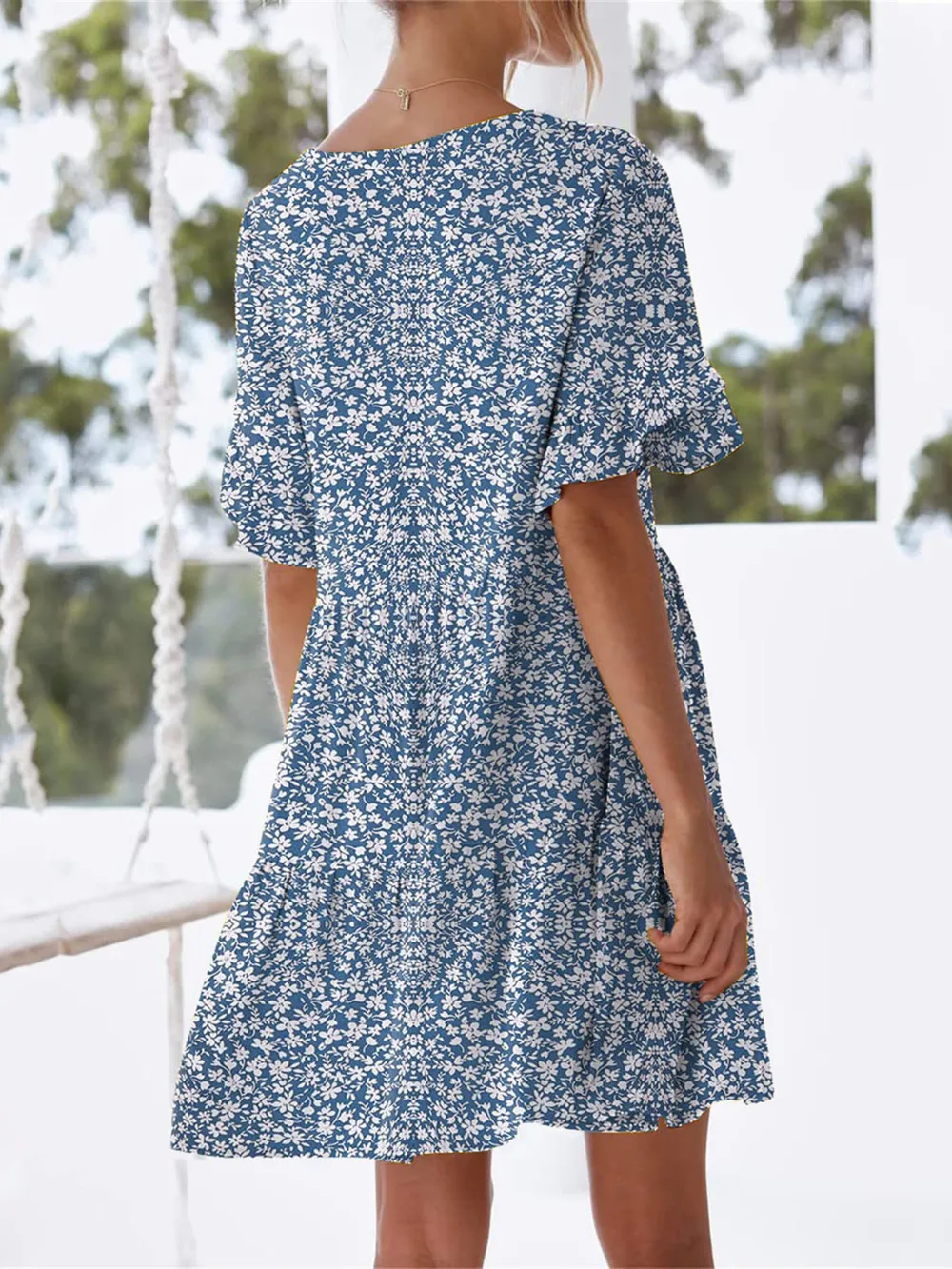 Polka Dot V-Neck Short Sleeve Mini Dress, image 5