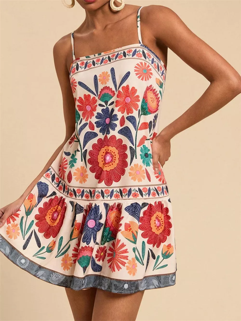 Printed Spaghetti Strap Mini Dress, image 9