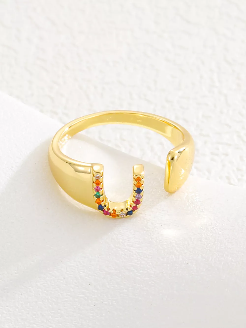 18K Gold-Plated Zircon Letter Ring, image 24