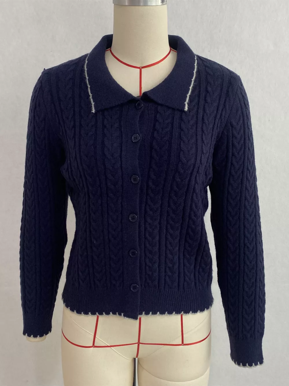 Cable Knit Polo Collar Button-Up Cardigan, image 24