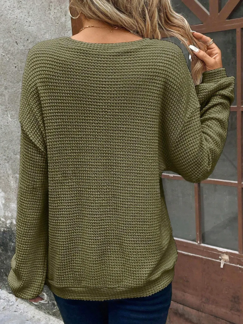 Plus Size Relaxed Fit Waffle Knit Round Neck T-Shirt, image 12