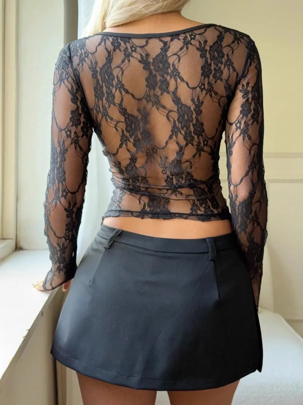 Round Neck Lace Sleeve T-Shirt, image 2