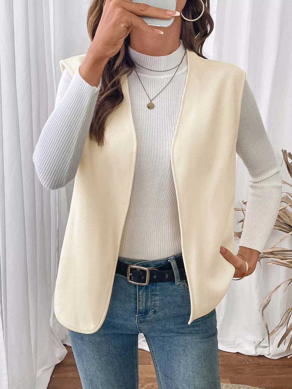 Full Size Open Front Vest Coat Plus Size, image 15