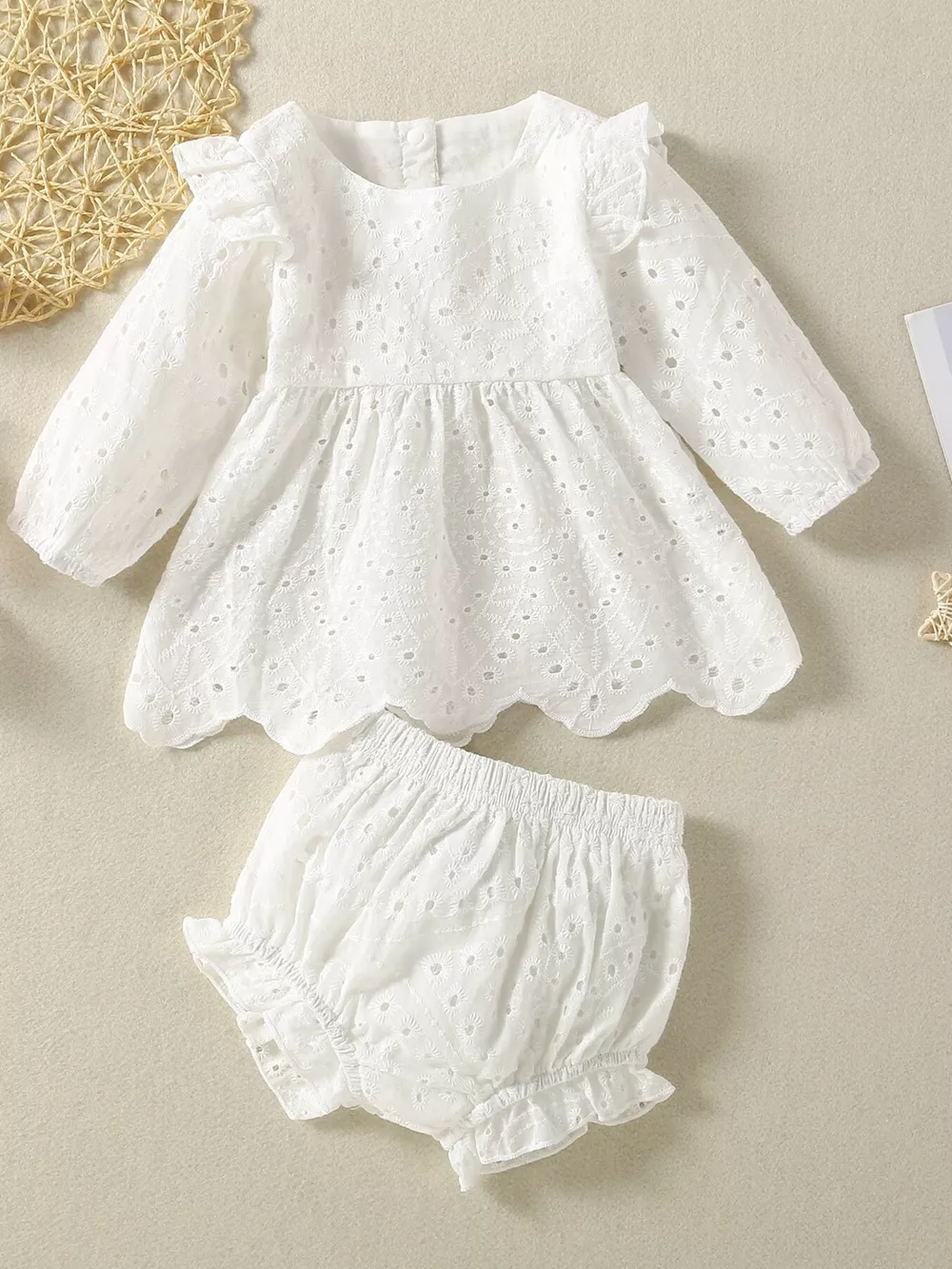 Children's Eyelet Embroidered Ruffled Top and Shorts Set, image 3