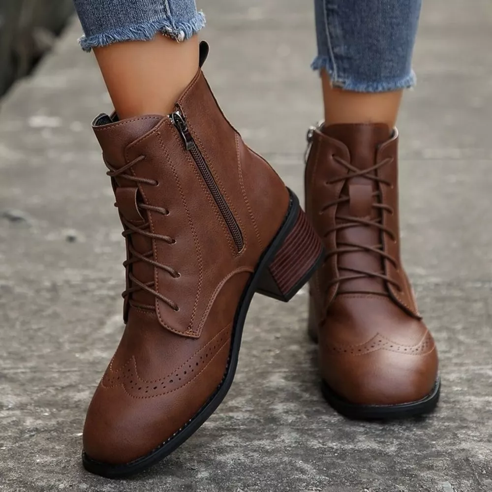 Lace-Up Ankle Boots with Zipper, image 9
