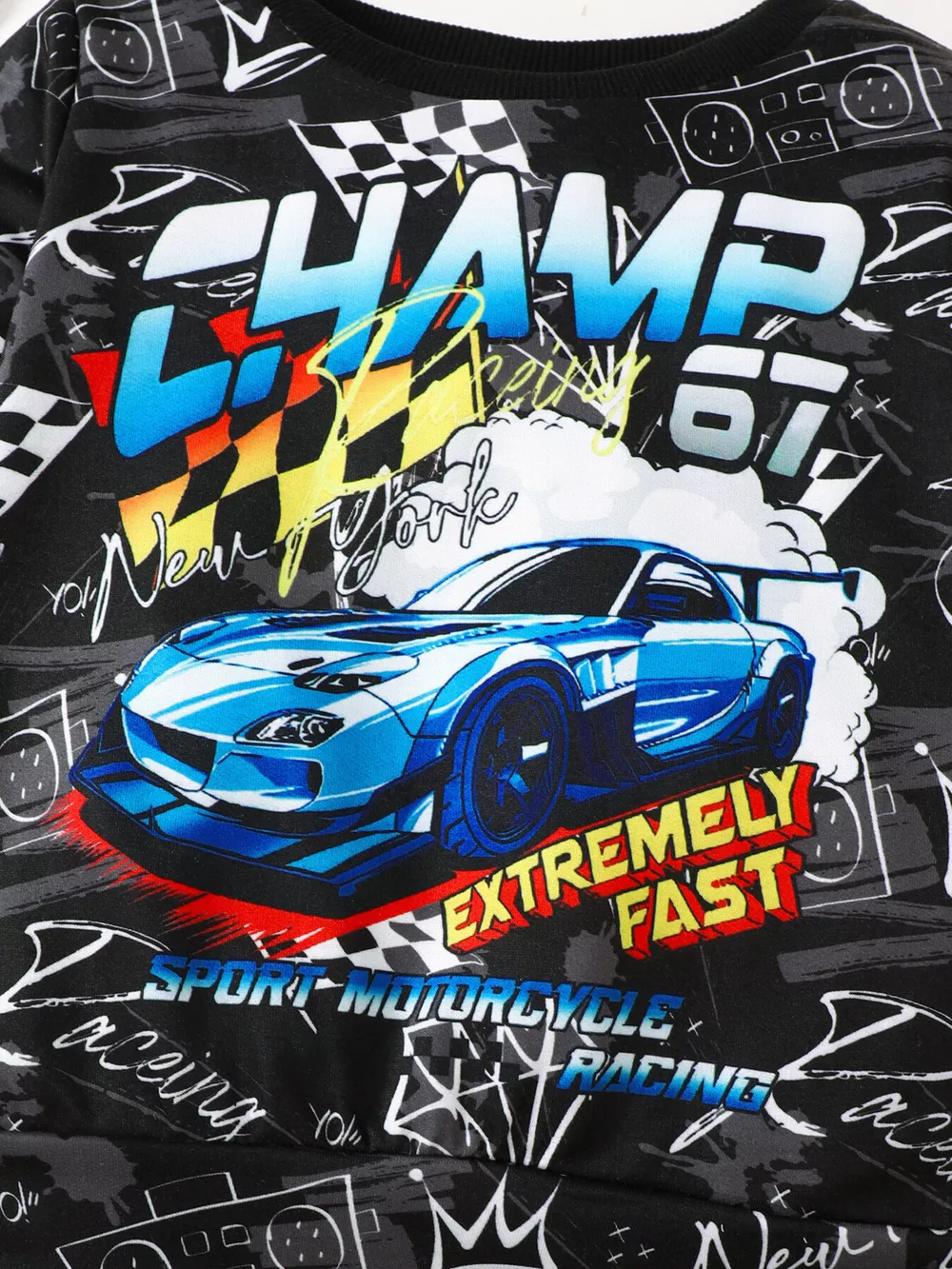 Children's Racing Car Print Long Sleeve Sweatshirt and Pants Set, image 3