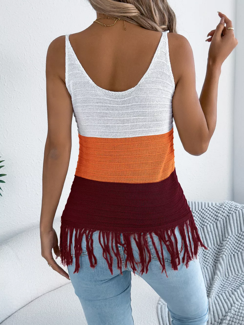 Color Block Fringe Hem Knit Cami, image 12