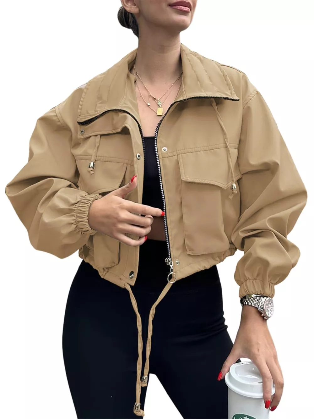 Drawstring Hem Zip Up Jacket, image 12