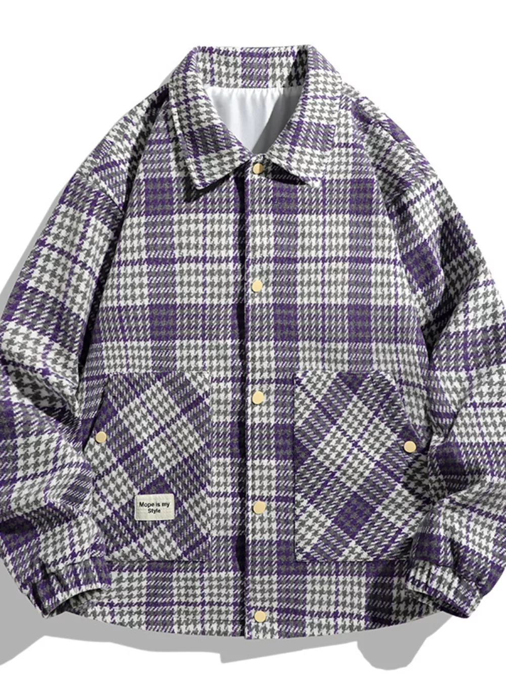 Men's Plus Size Houndstooth Pattern Button-Up Jacket, image 2