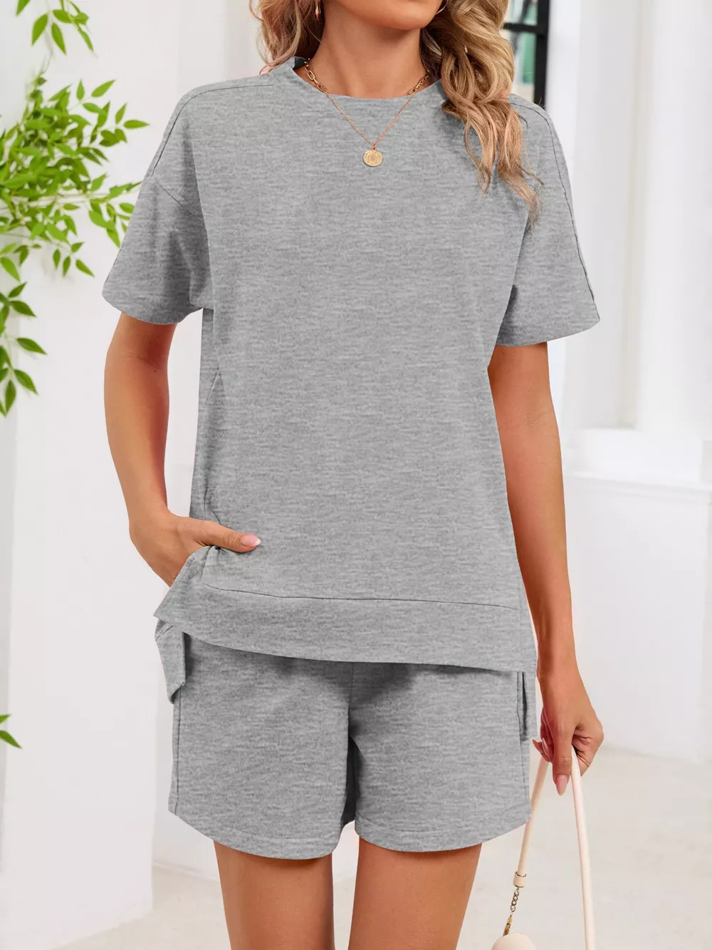 Round Neck Short Sleeve T-Shirt and Shorts Set, image 25