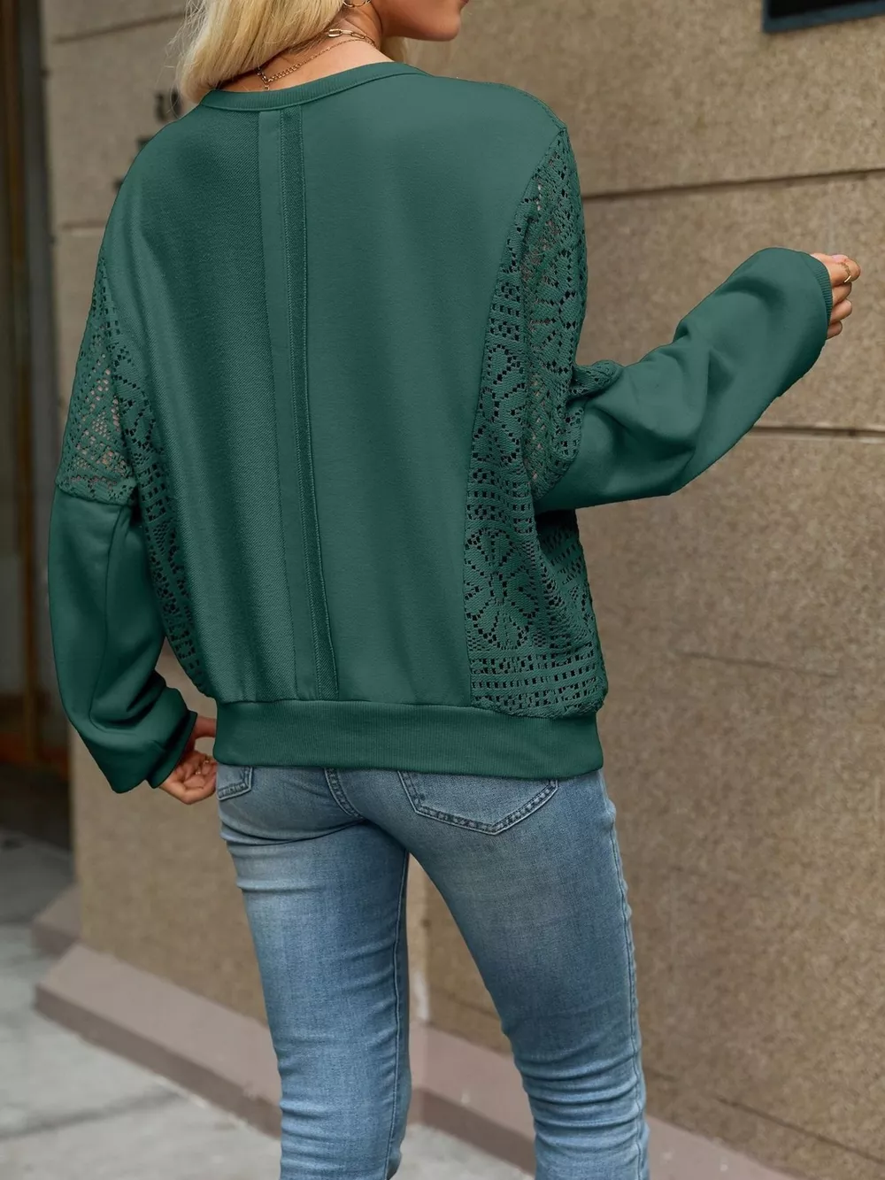 Lace Sleeve Crew Neck Sweatshirt, image 22