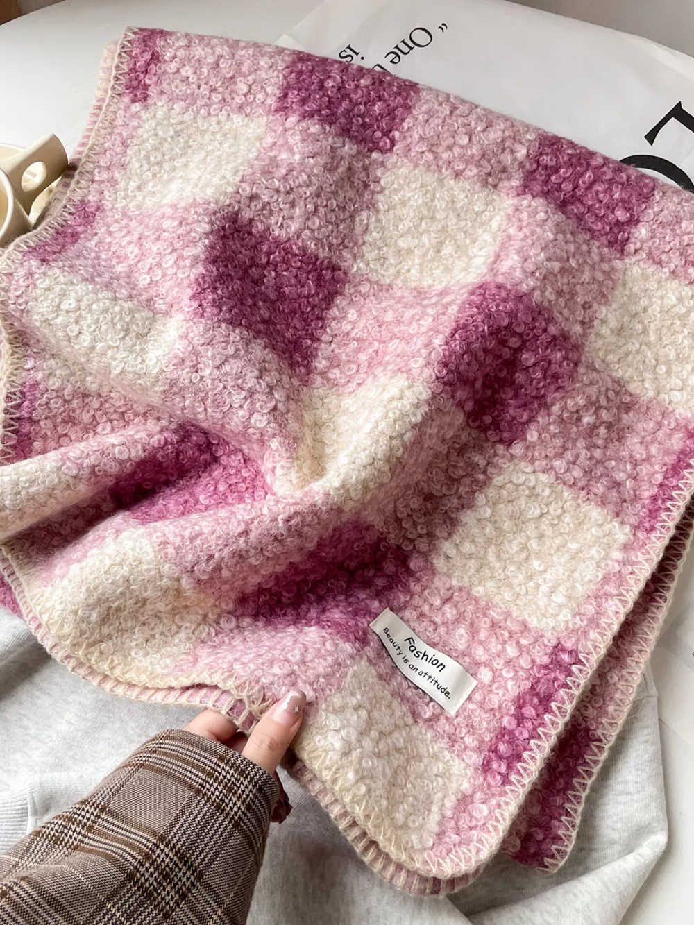 Cozy Plaid Knitted Scarf, image 4