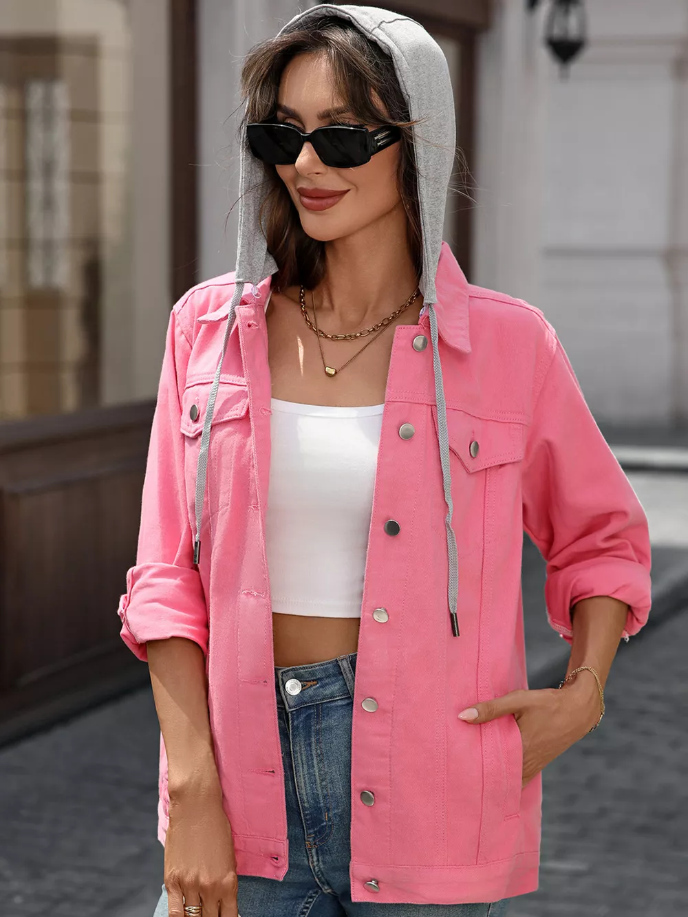 Button Up Long Sleeve Denim Jacket, image 4