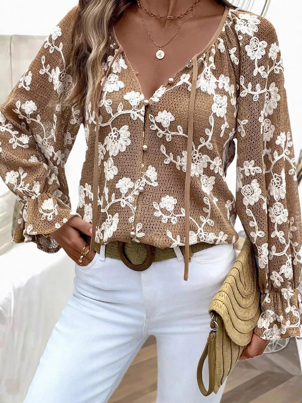 Floral Embroidered Long Sleeve Shirt, image 4