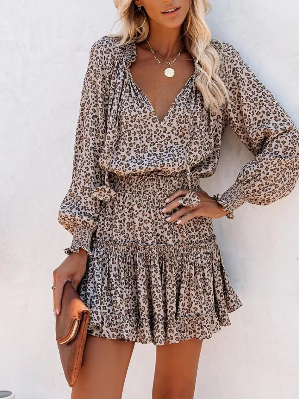 Tie Neck Lantern Sleeve Dress, image 4