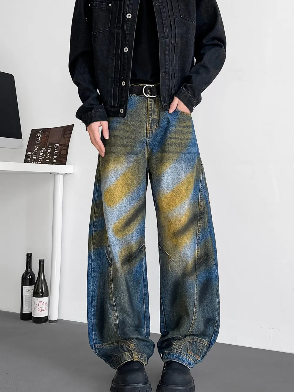 Men's Full Size Wash Wide Leg Jeans Plus Size