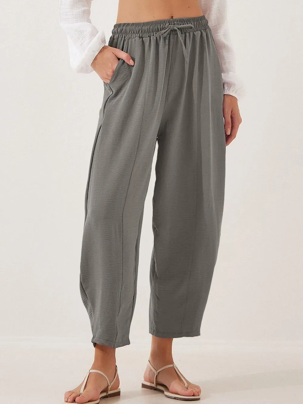 Full Size Drawstring Wide Leg Cropped Pants Plus Size, image 16