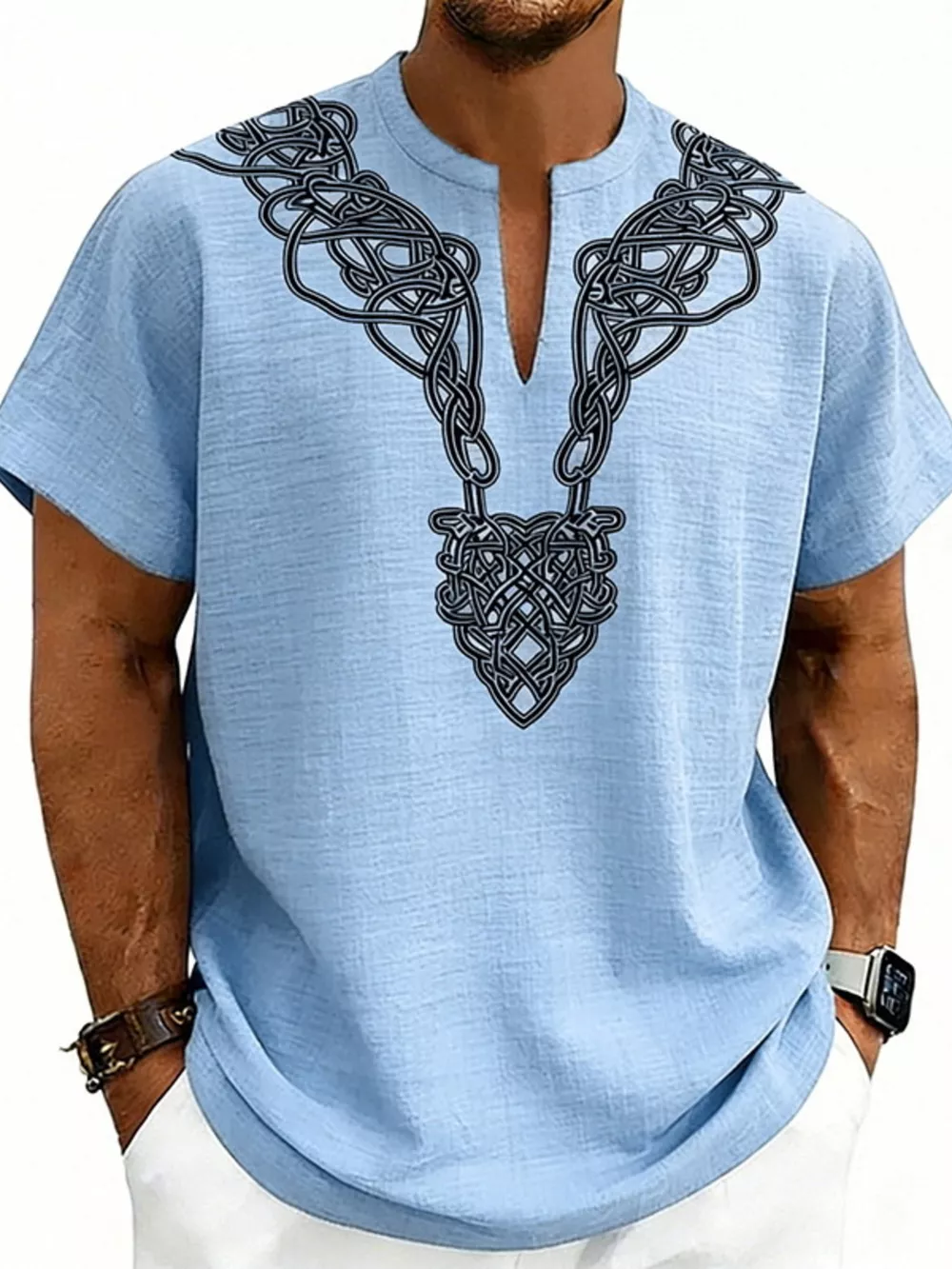 Men's Full Size Notched Printed Short Sleeve Blouse Plus Size, image 10
