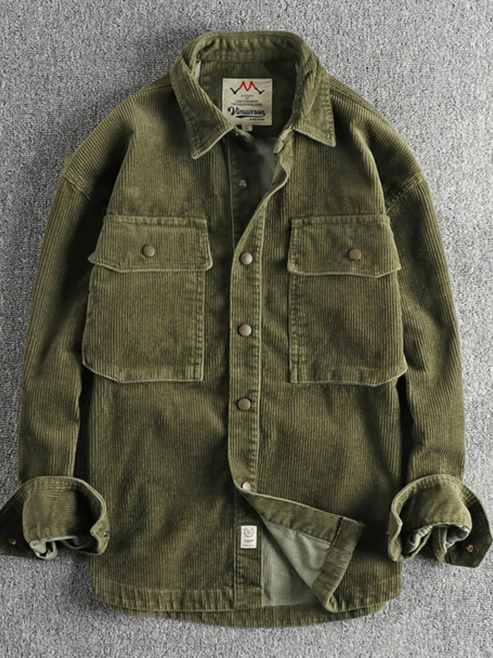 Men's Plus Size Corduroy Button Up Long Sleeve Jacket, image 2