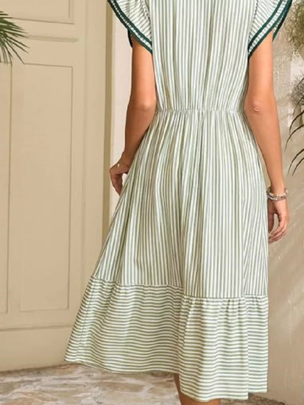 Striped Notched Ruffle Sleeve Dress, image 15